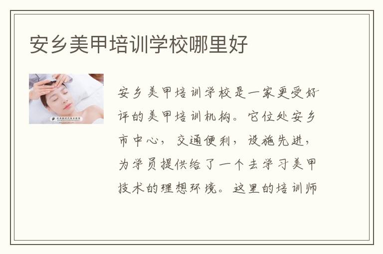 安乡美甲培训学校哪里好